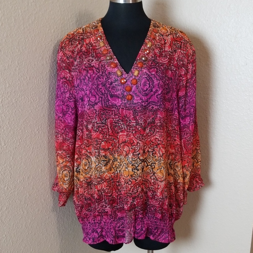 Chicos Jewel Long Sleeve Blouse